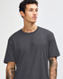 A grey short sleeve t-shirt featuring a relaxed fit and branding on the label.