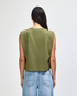 A green women's muscle t-shirt with a cropped design, featuring cap sleeves and a plain back view.