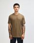 A unisex short sleeve t-shirt in a muted brown colour, featuring a simple design and a logo.