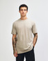 A unisex short sleeve T-shirt in olive green, featuring a simple design and a logo.
