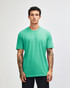 A solid mint green unisex short sleeve T-shirt on a model, featuring a logo on the chest.