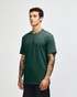 A unisex short sleeve T-shirt in forest green, featuring a simple cut and a logo on the tag.