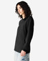 A black long sleeve t-shirt with a round neckline, featuring a logo on the upper left side.