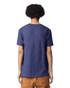 A unisex henley T-shirt in navy blue with a regular fit and a logo on the back.