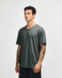 A unisex V-neck T-shirt in dark charcoal, featuring short sleeves and a fitted design. Includes a logo.