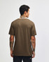 A unisex olive green V-neck T-shirt with a plain back view, featuring a logo.
