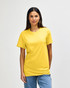 A yellow Gildan Heavy Cotton Adult T-Shirt displayed on a model, featuring a simple design and a logo.