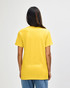 A yellow Gildan Heavy Cotton adult T-shirt viewed from the back, featuring a plain design and short sleeves.