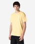 A yellow Gildan Heavy Cotton Adult T-Shirt displayed on a model, featuring a simple design and a logo.