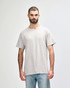 A grey adult t-shirt with a relaxed fit, featuring short sleeves and a crew neckline. It has a logo on it.