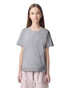 A youth t-shirt in grey, featuring a classic crew neckline and short sleeves. It has a logo on the front.