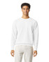 A lightweight crewneck sweatshirt in white, featuring a relaxed fit and long sleeves. It has a small logo on it.