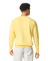 A lightweight crewneck sweatshirt in soft yellow, featuring a simple design and a logo on the back.