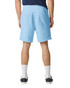 Light blue lightweight sweatshorts with an elastic waistband, viewed from the back, featuring a logo.