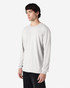 A long sleeve t-shirt in light grey, featuring a simple design and a logo on the chest.