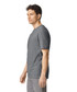 A grey Gildan Softstyle adult t-shirt displayed on a male model, featuring short sleeves and a standard fit.