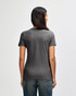 A ladies' t-shirt in a dark grey colour, featuring a fitted design and short sleeves. It has a logo on the back.