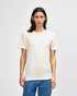 A cream-coloured American Apparel Tri-Blend T-shirt displayed on a model, featuring a simple design and fitted style.
