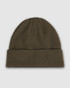 A green American Apparel watch cap with a ribbed design and a folded cuff. It features a subtle branding detail.