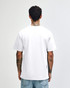 A white unisex short sleeve T-shirt with a relaxed fit, displayed from the back. It features a logo on the neck area.
