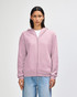 A unisex full zip hooded sweatshirt in a soft pink colour, featuring a hood and a relaxed fit.