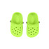 Bright green pet clog slides with ventilation holes and adjustable side buttons, featuring a simple design.
