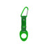 A drink bottle holder featuring a green carabiner clip and a rubber bottle holder, with a simple design.