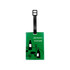 A green acrylic luggage tag featuring illustrations of various drink bottles and glasses. It has a black strap and logo.