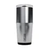 A drink bottle in silver and black, featuring a clear lid and a logo on the side.