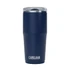 A drink bottle in navy blue with a clear lid, featuring a logo. Suitable for travel and on-the-go use.