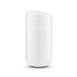 A white coffee cup with a lid and a simple design, featuring a logo on its surface.
