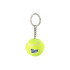 A tennis ball keyring in bright yellow with a white stripe, attached to a metal chain and keyring.