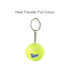 A tennis ball keyring in bright yellow with a chain and a branded logo.