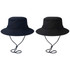 Two surf hats are displayed, one in navy blue and the other in black, both featuring chin straps and a logo.