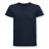 A navy organic cotton men's t-shirt with a classic crew neck and short sleeves. Features a logo on the label.