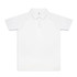 A white custom men's active polo shirt featuring a collar and a logo.