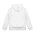 A white youth active hoodie featuring a hood and ribbed cuffs, with a plain back and a branding logo.