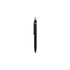 A black metal ballpoint pen with a sleek design and a clip, featuring a logo on the body.