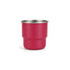 A drink bottle featuring a round bottom design, made of stainless steel with a bright pink finish and a metal rim.