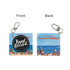 A colourful acrylic spinning keychain featuring a beach scene on one side and a black vinyl record design on the other.