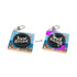 A square acrylic keychain with a vinyl record design, featuring a beach scene on one side and a spinning feature.
