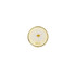 A round pin badge featuring a white daisy design with a gold outline and a yellow centre. The badge has a logo.