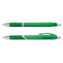 A green translucent pen with silver accents, featuring a grip and a clip for easy handling.