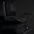 A black Swiss Peak Anti Skimming Wallet with multiple card slots, displayed from different angles against a dark background.