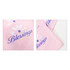 A chiffon long scarf in pink featuring a floral design and the word "Blessings" in purple. It has a subtle, soft texture.