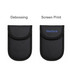 A black PU Faraday signal blocking pouch with debossed and screen-printed branding options.