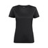A black women's active tee with a classic short-sleeve design and a branding label on the neckline.