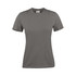 A grey women's T-shirt with short sleeves and a round neckline. It features a logo on the label.