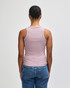 A fitted tank top in a soft pink colour, featuring a back view with a simple design and no visible branding.