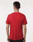 A red men's polo shirt with a smooth texture, featuring a logo on the back.